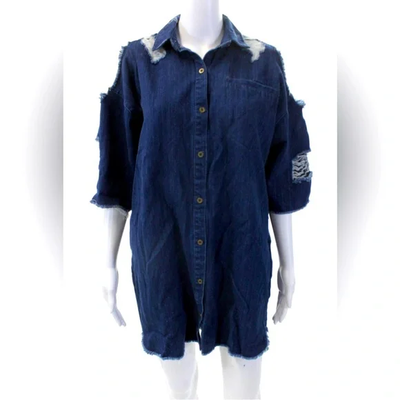RACHEL Rachel Roy | Dresses | Rachel Rachel Roy Nwt Short Sleeve Distressed Denim  Shirt Dress Blue Size Xs | Poshmark